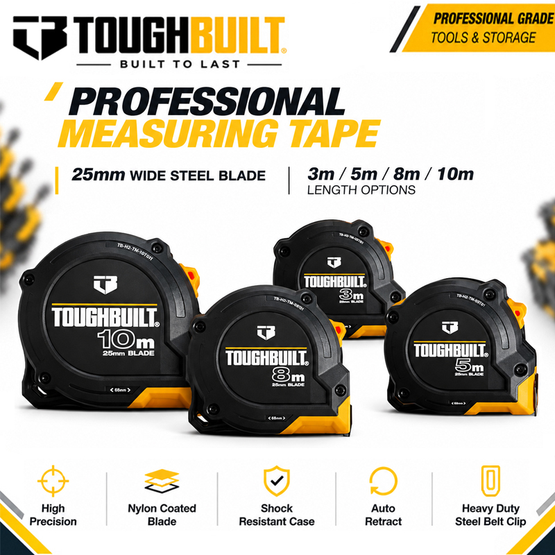 TOUGHBUILT 3m/5m/8m/10m Series - đánh giá và giá Stanley Tape 25Ft